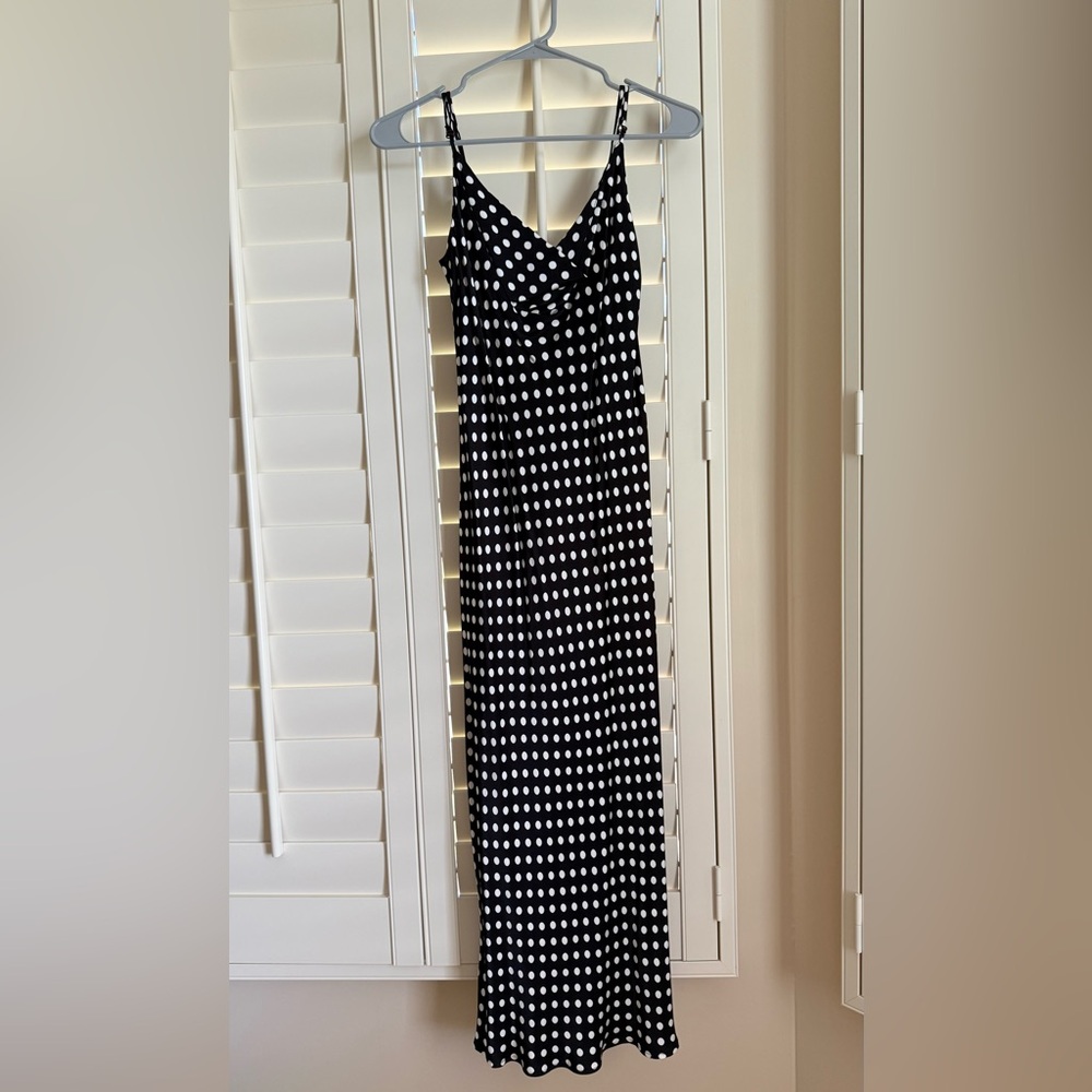 Zara Black and White Polka Dot Slip Sleeveless Maxi Dress, NWOT, sz XS